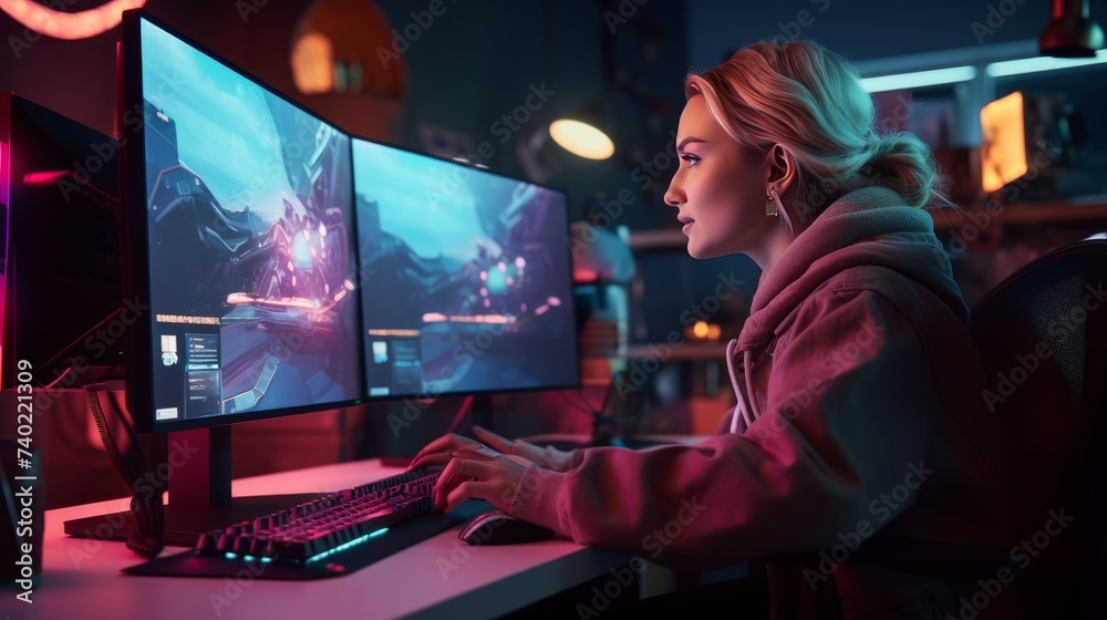 Woman Sitting in Front of Computer Monitor Woman Sitting in Front of Computer Monitor