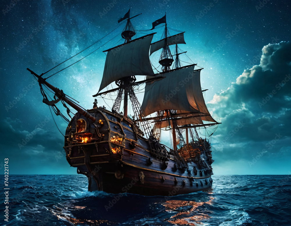 Fototapeta premium pirate ship in the sea
