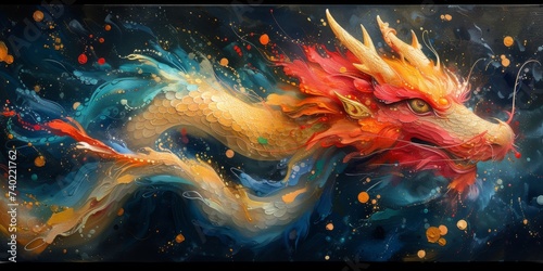 Chinese New Year dragon watercolor background.