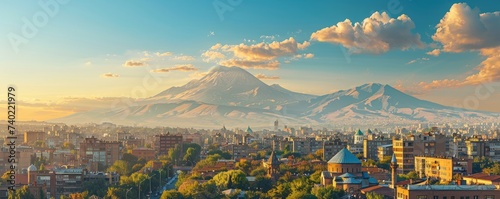 Armenian Taraz in Yerevan, Mount Ararat in distance, proud heritage photo