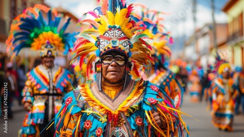 Bolivian Pollera during Oruro Carnival, masks and music, cultural extravaganza