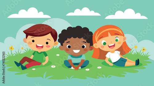 Group of Children Sitting on Grass