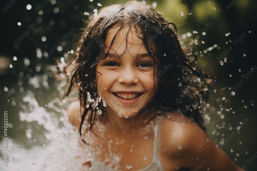 Gli adolescenti si rilassano nella piscina all'aperto. Alcuni bambini giocano felici nell'acqua, ridendo e sguazzando.