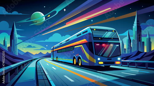 Bus Driving Next to Tall Building on City Street