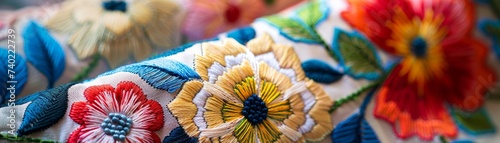 Hungarian Kalocsa embroidery at spring fair, folk art in full display