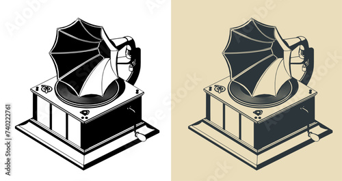 Old vintage gramophone illustrations