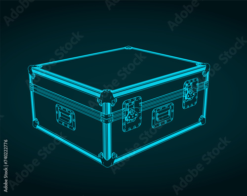 Road case for stage equipment isometric blueprint