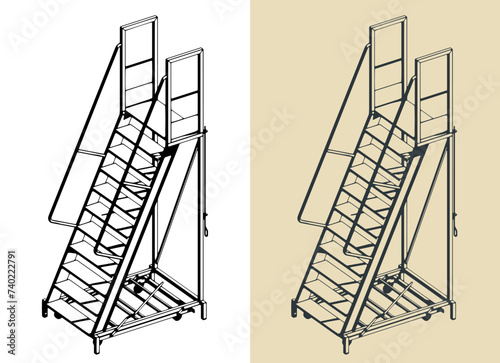 Rolling steel ladder