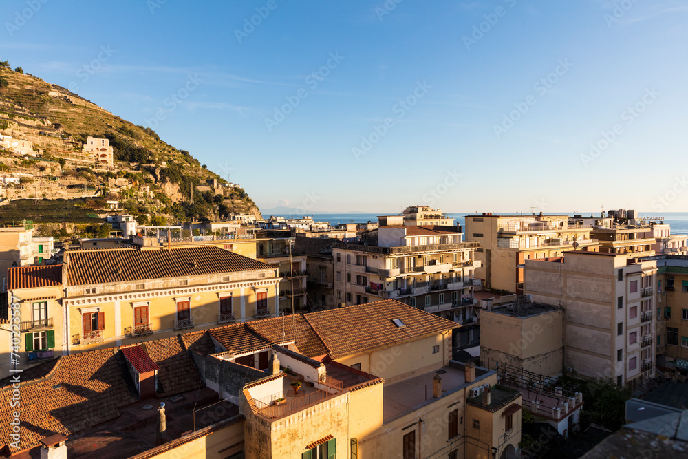 Italy Amalfi Maiori city view on a sunny autumn day