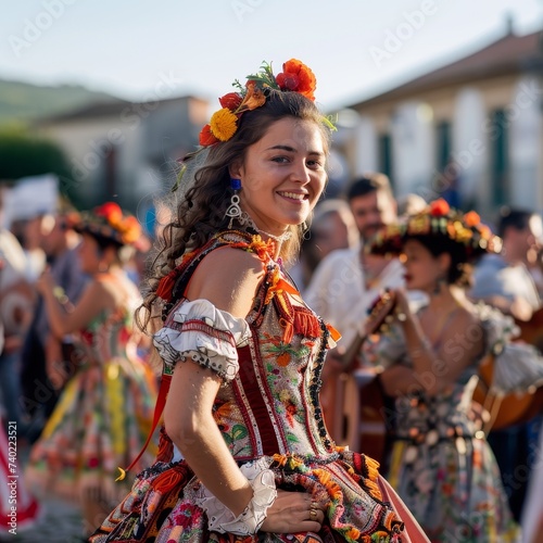 Portuguese Minho dress during Viana do Castelo festival, folk music fills air photo
