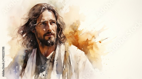 a man in the image of Jesus drawn with watercolors