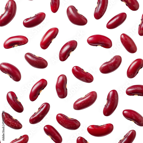 Scattered red beans close-up. View from above. Isolated on transparent background.