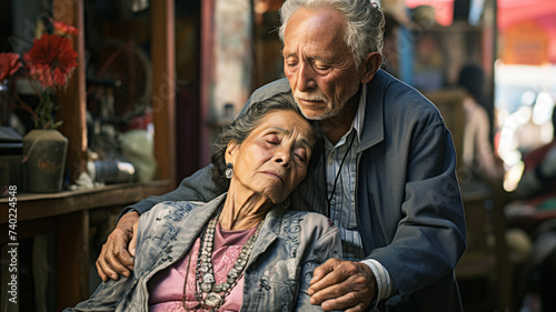 senior hispanic couple suffering from illness at home, recovering medium shot indoors © Agustin A