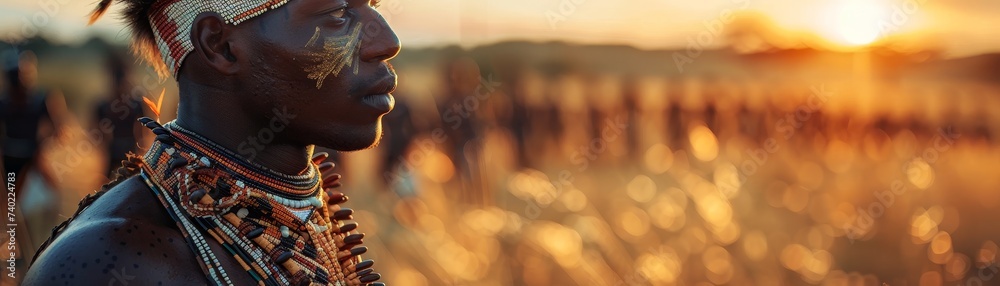 Zulu warrior attire, African plains, cultural strength, tribal unity Zulu warrior attire, African plains, cultural strength, tribal unity