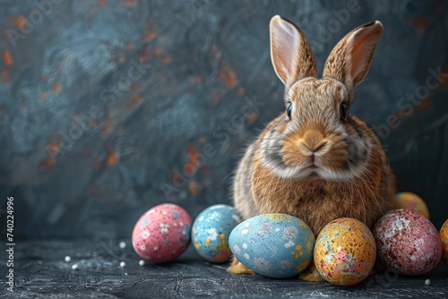 Happy Easter Eggs Fuchsia. Bunny hopping in flower ideogram decoration. Adorable hare 3d maundy thursday rabbit illustration. Holy week Available zone card salvation