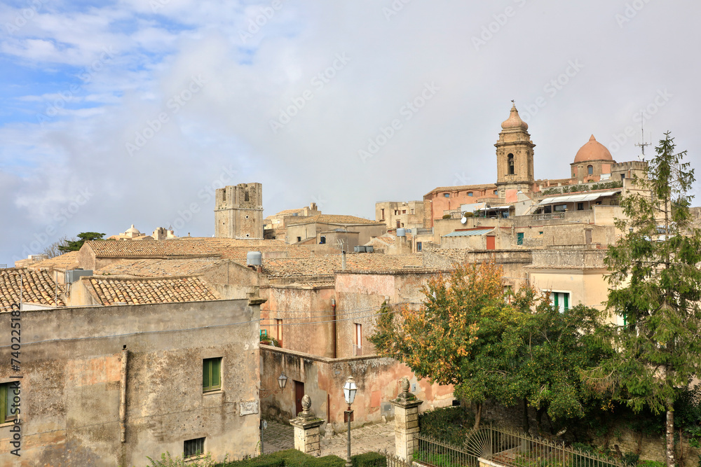 Italy Sicily Erice city view on a cloudy autumn day