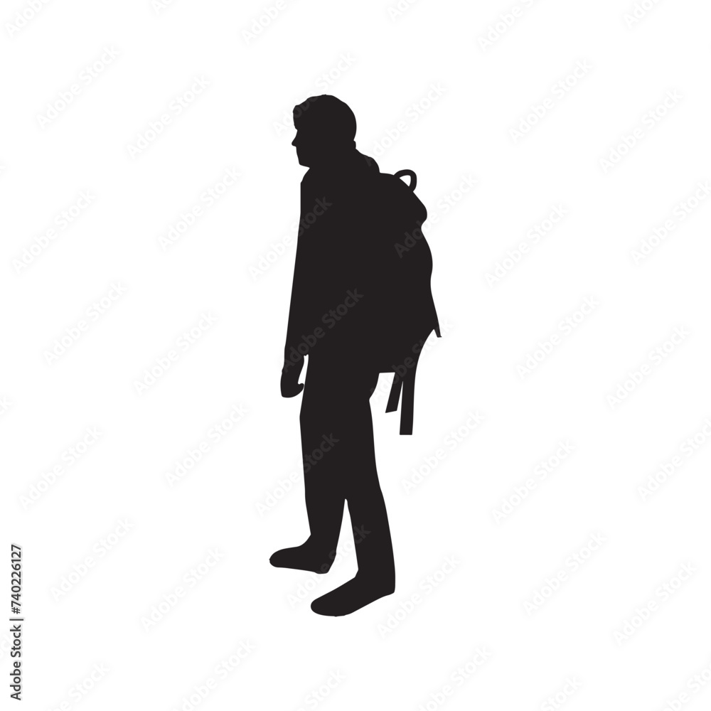 silhouette of a boy with a tourist backpack vector