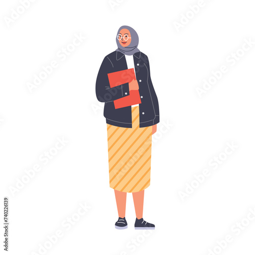 Elegant oriental woman in hijab, flat vector illustration.