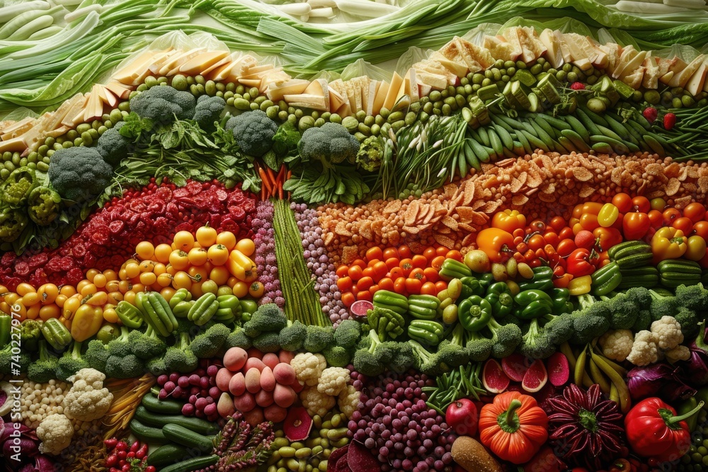 Landscape made entirely of different types of food.
