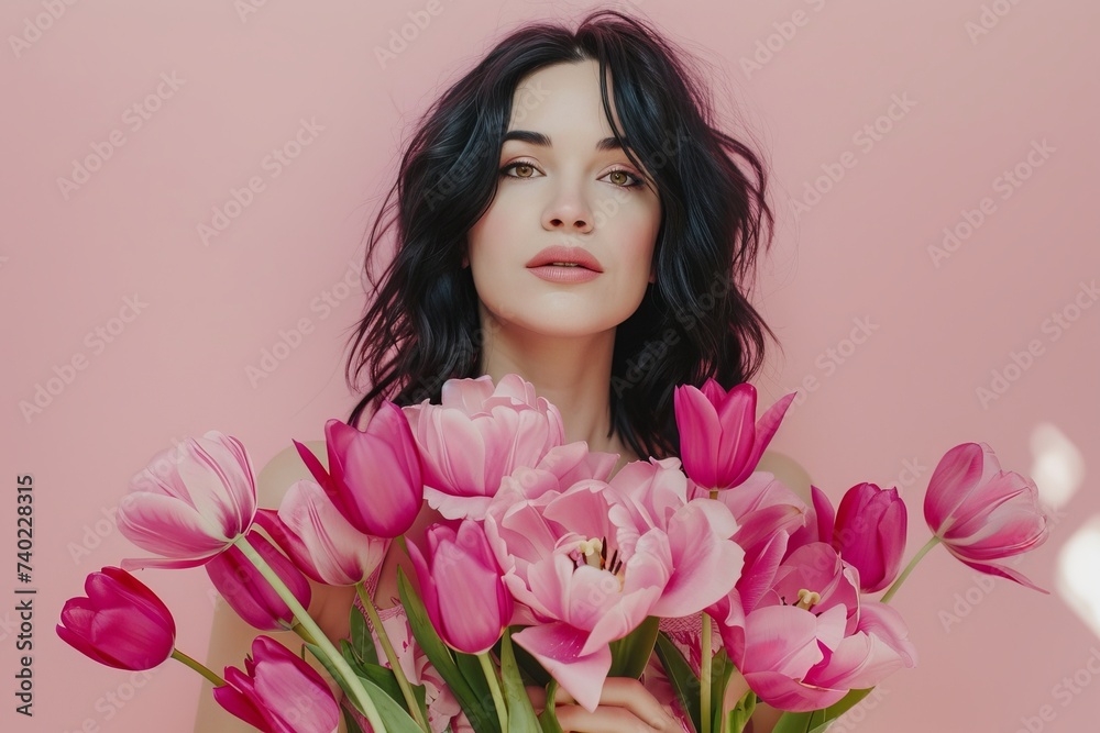 A girl holds a vibrant bouquet of pink flowers against a white wall, showcasing her love for floral design and the beauty of cut flowers