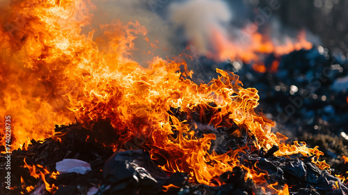 Intense garbage blaze, chaotic flames against a stark white tableau.