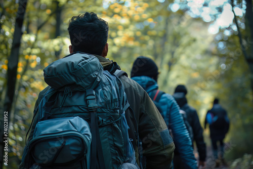 A group of migrants in the forest.