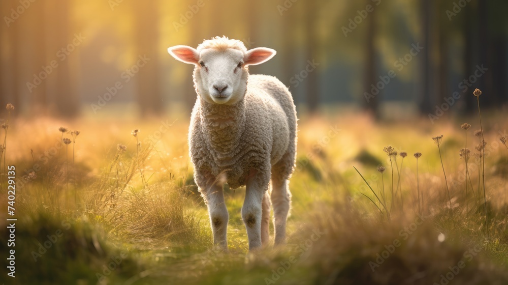A young ram stands in a field. Agricultural industry. A young ram stands in a field. Agricultural industry.