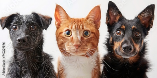 A Charming Lineup of Domestic Feline and Canine Companions Poised in Unity, Generative AI