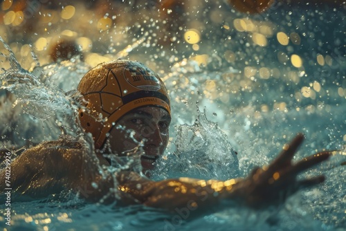 Athletes competing in an intense game of water polo at the community pool, Real photo quality shot on canon camera --ar 3:2 --v 6 Job ID: 282e3814-c02f-4785-8926-8e7c664e5031
