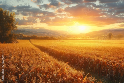 Golden wheat dances in the evening sky  as the farmer s hard work and nature s beauty collide in a bountiful harvest on the endless prairie horizon