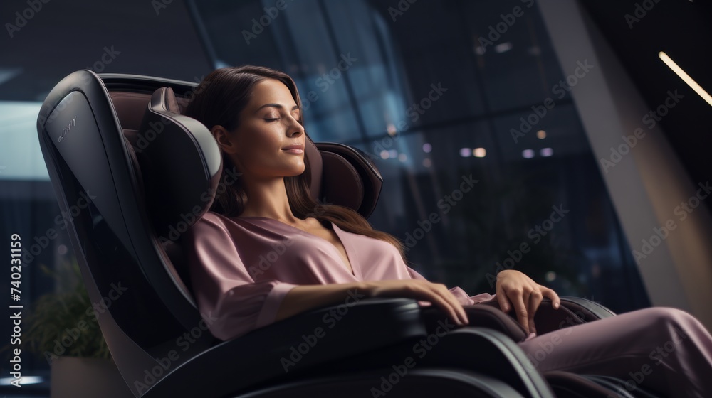 Woman Sitting in Chair With Closed Eyes Woman Sitting in Chair With Closed Eyes