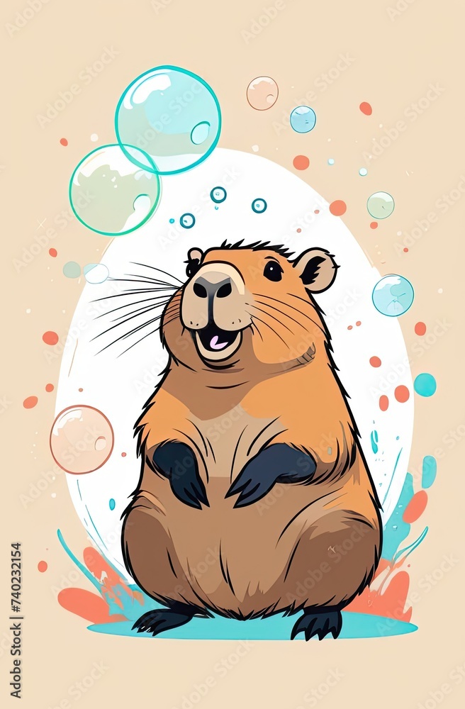 Cute Capybara play with bubbles Cute Capybara play with bubbles