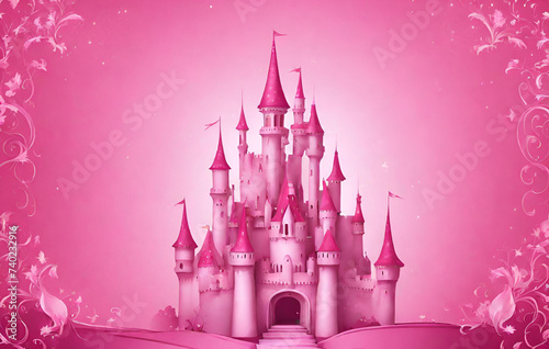 A pink castle with a staircase leading to it PencilDrawing painting of a Castle photo