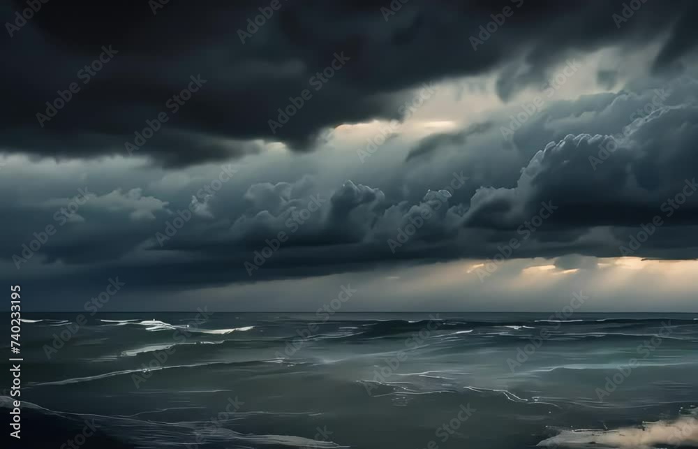 dramatic sky with gray, stormy clouds and a backdrop of hurricane-related rain and nature. A gloomy dark sky above the water. B-roll video of the Cloudscape display. Overcast evening by the coast. dramatic sky with gray, stormy clouds and a backdrop of hurricane-related rain and nature. A gloomy dark sky above the water. B-roll video of the Cloudscape display. Overcast evening by the coast.