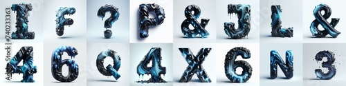 Obsidian and Blue glass 3D Lettering Typeface. AI generated illustration © vector_master