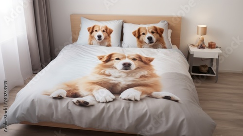 Dog Laying on Bed With Two Pillows © Taufiq