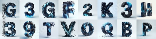 Obsidian and Blue glass 3D Lettering Typeface. AI generated illustration © vector_master