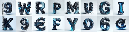 Obsidian and Blue glass 3D Lettering Typeface. AI generated illustration