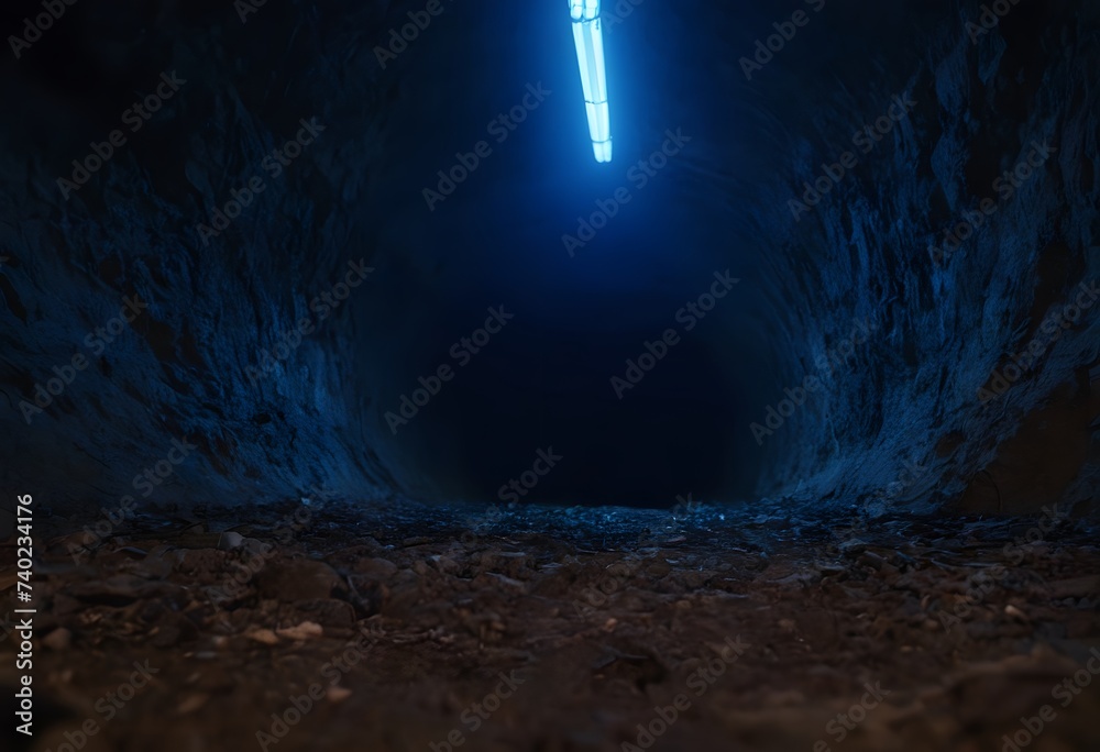 Blue Light at the End of a Tunnel - obrazy, fototapety, plakaty 