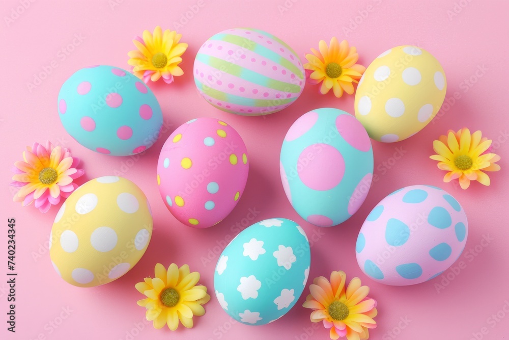 Happy Easter Eggs custom calligraphy. Bunny hopping in flower Vivacious decoration. Adorable hare 3d Computer Graphic rabbit illustration. Holy week bursting with happiness card bright colors Happy Easter Eggs custom calligraphy. Bunny hopping in flower Vivacious decoration. Adorable hare 3d Computer Graphic rabbit illustration. Holy week bursting with happiness card bright colors