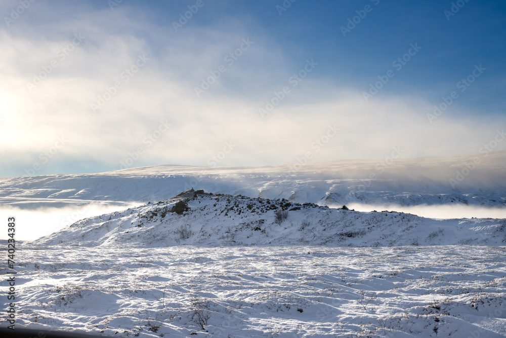 Fototapeta premium White snowy country, Fossholl - Godafoss, Iceland