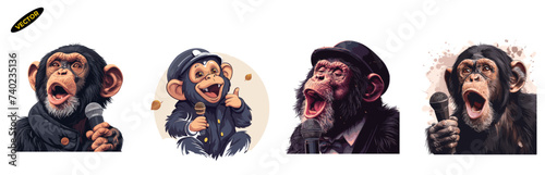 Monkey as a comedian illustration, humor, entertainment, laughter, comedic talent, fun performance, joy, cute animal vector set