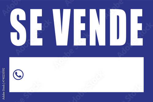 Letrero "SE VENDE" en color azul, para impresión. Formato vectorial.	