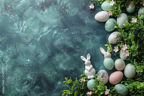 Happy Easter Eggs Message area. Bunny hopping in flower narrative illustration decoration. Adorable hare 3d easter monday festivals rabbit illustration. Holy week Festivity card easter cake