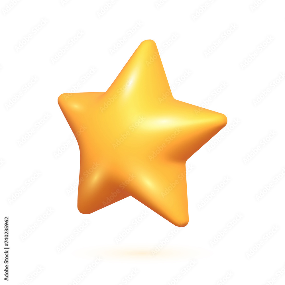 3D yellow star. One Realistic 3D yellow star isolated on white background. 3D yellow star. One Realistic 3D yellow star isolated on white background.