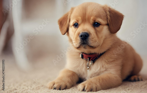 golden retriever puppy on brown