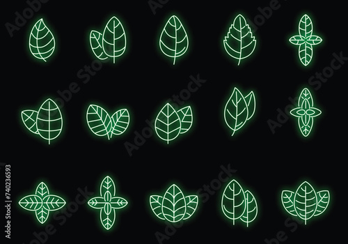 Agriculture basil icons set outline vector. Aroma leaf. Aromatic healthcare