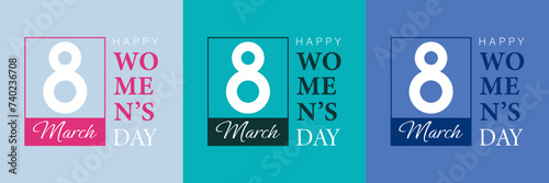  Set posters or banners with Women's day. 8 March. Special offer discount. Background for 8 march. Happy Women's day header or voucher template.