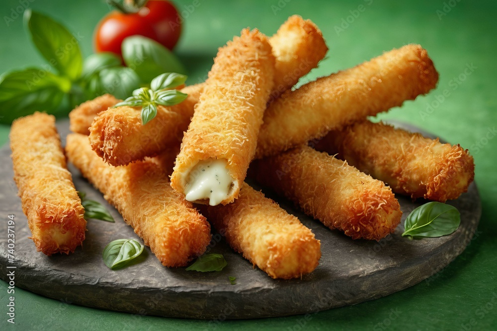 Cheesy Mozzarella Sticks on Stone Slab