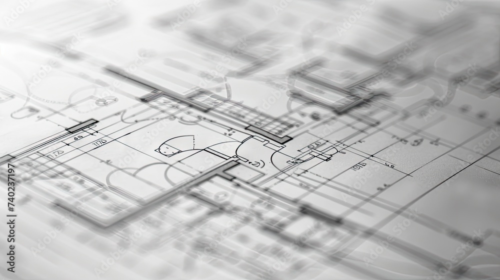 Detailed close-up of an architectural print in black and white, featuring precise measurements and design details. Detailed close-up of an architectural print in black and white, featuring precise measurements and design details.